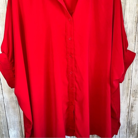 Entro Red Oversized Button Down Satin Blouse - Picture 4 of 5